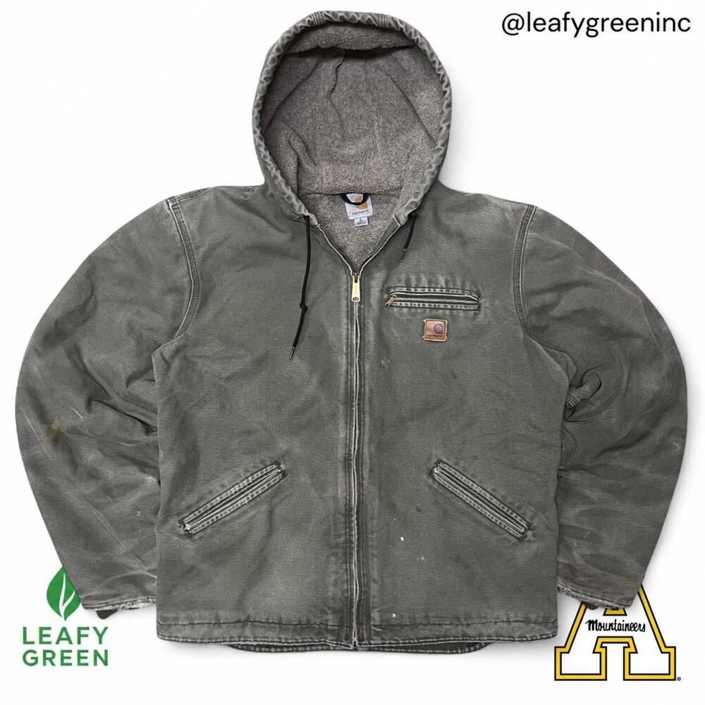 Carhartt J141 MOS Sandstone Duck Canvas Hooded Zip Up Jacket us sz L Faded